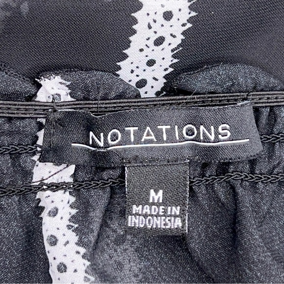 Medium Notations Black White Lace Print Blouse Peasant Semi Sheer Goth - Picture 14 of 16